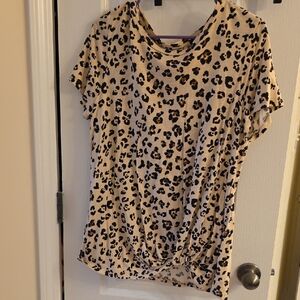 Maurices XL Leopard Print Short Sleeve Twist-Hem Top - Beige/Black